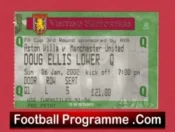 Aston Villa v Manchester United 2002 – Football Ticket