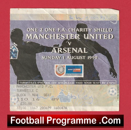 Arsenal v Manchester United 1999 - Charity Shield Match Ticket - Image 2