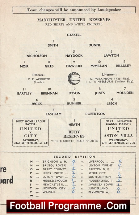 Manchester United v Blackpool 1961 - Reserves Man Utd 61 - Image 3