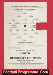 Manchester United v Blackpool 1963 – Reserves Match Single Sheet
