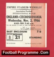 England v Czechoslovakia 1966 – Match Ticket