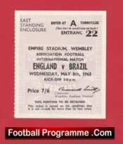 England v Brazil 1963 – Match Ticket