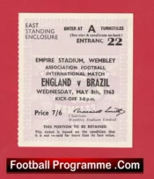 England v Brazil 1963 – Match Ticket