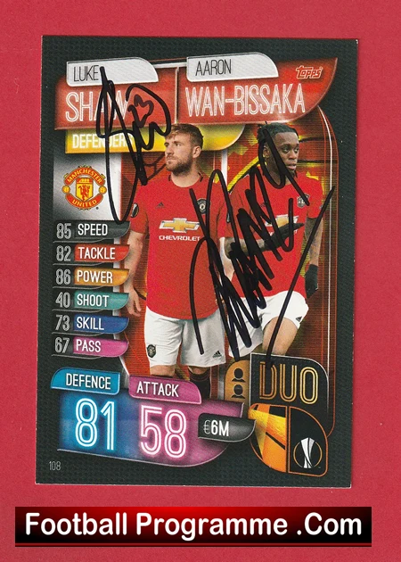 Manchester United Luke Shaw + Bissakka Autograph Signed Football Card Man Utd - Image 2