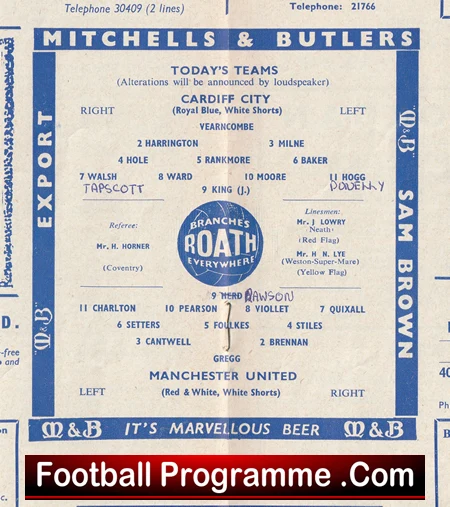 Cardiff City v Manchester United 1961 - Man Utd - Image 3