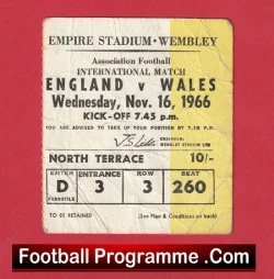 England v Wales 1966 - Football Match Ticket 66 - football memorabilia