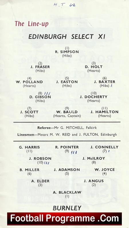 Edinburgh Select v Burnley 1961 - at Hibs Hibernian Scotland Charity Match - Image 3