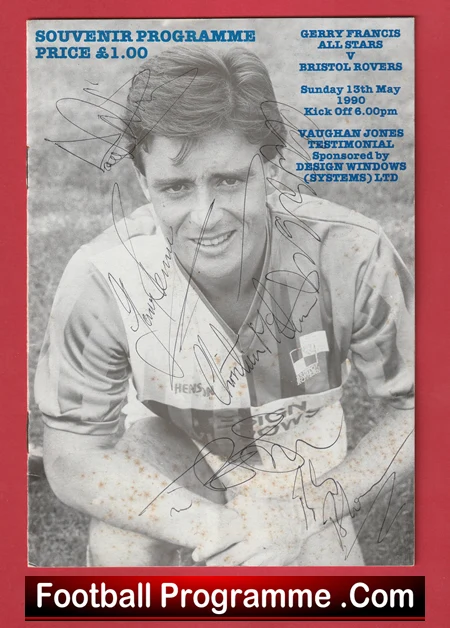 Vaugham Jones Testimonial Benefit Match Bristol Rovers 1990 - Multi Signed - Image 2