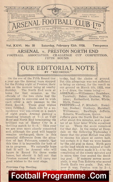 Arsenal v Preston 1938 - 1930s Football Programme - Image 3
