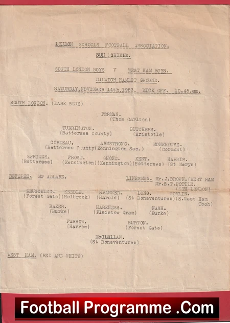 South London Boys v West Ham 1953 - Schoolboys at Dulwich - Image 2