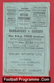 Cardiff Rugby v Barbarians 1933 – 1930s Old Rugby Programmes