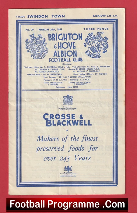 Brighton Hove Albion v Swindon Town 1955 - Multi Signed Autographed - Image 2