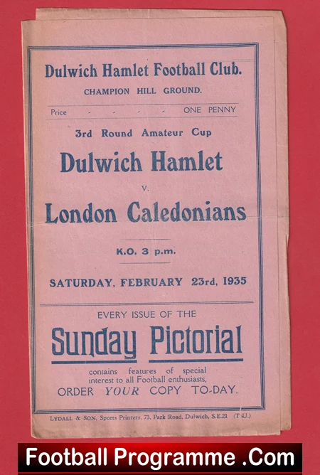 Dulwich Hamlet v London Caledonians 1935 - 1930s Old Programmes - Image 2