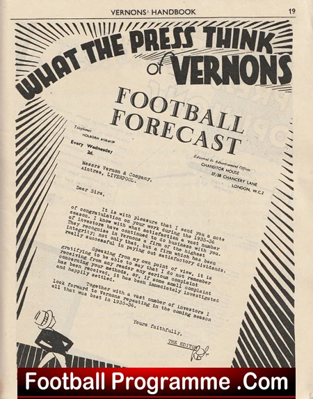 Vernons Football Handbook 1936 - 1937 - Image 3