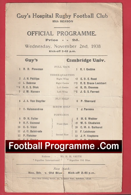 Guys Hospital Rugby v Cambridge University 1938 Hospital Rugby Match - Image 3