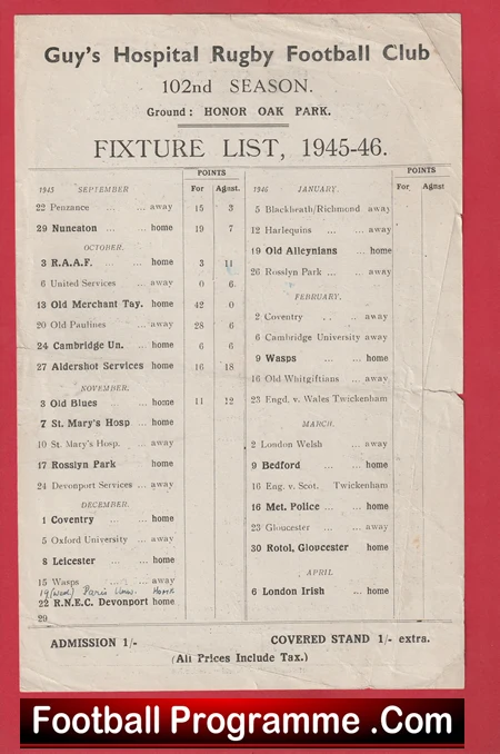 Guys Hospital Rugby v St Marys Hospital 1944 - Rugby Match - Image 3