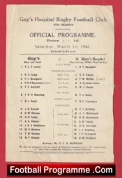 Guys Hospital Rugby v St Marys Hospital 1941 – Rugby Match