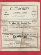 St Albans City v Dulwich Hamlet 1929 – 1920s Football Programme