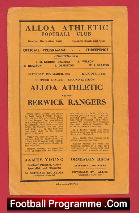 Alloa Athletic v Berwick Rangers 1962 - 1960s - Image 2