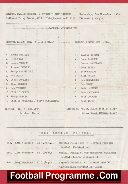 Crystal Palace v Bristol Rovers 1969 - Reserves Match - Image 3