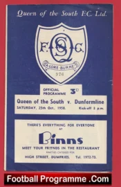 Queen Of The South v Dunfermline 1958 – Football Programmes QOS
