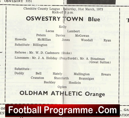 Oswestry Town v Oldham Athletic 1973 - Cheshire County League - Image 3