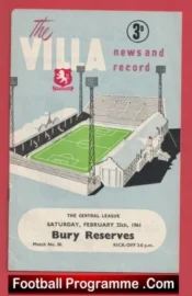 Aston Villa v Bury 1961 – Reserves Match