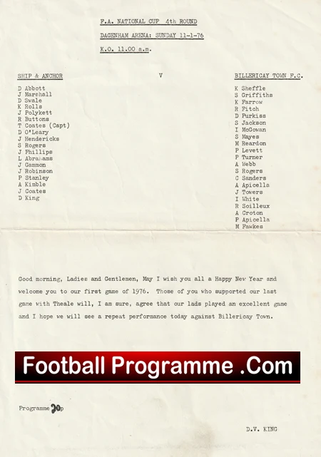 Ship & Anchor v Billericay Town 1976 - FA National Cup - Image 2