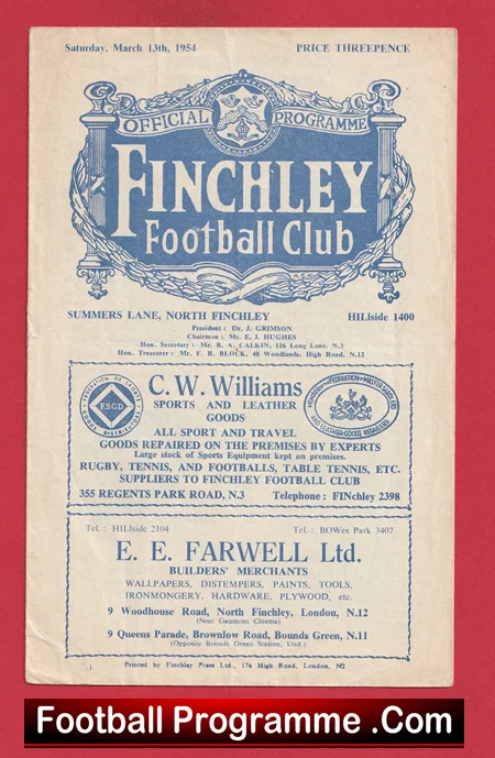 Finchley v Hounslow Town 1954 - 1950s - Image 2