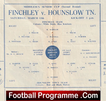 Finchley v Hounslow Town 1954 - 1950s - Image 3