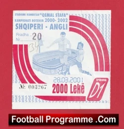 Albania v England 2001 - Football Ticket