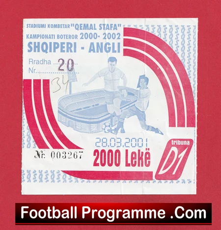 Albania v England 2001 - Football Ticket - Image 2