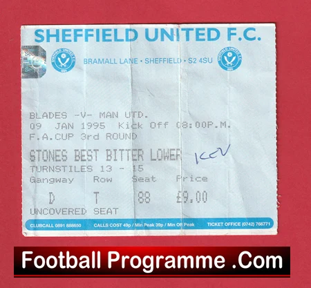 Sheffield United v Manchester United 1995 - Football Ticket - Image 2