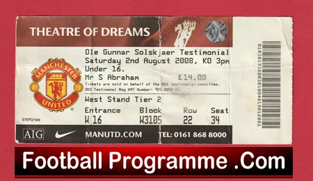 Manchester United Ole Gunnar Solskjaer 2008 - Testimonial Match Ticket - Image 2