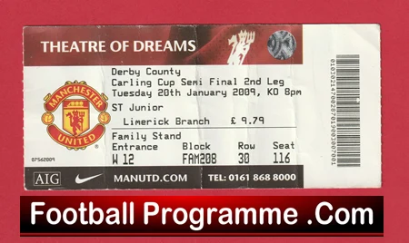 Manchester United v Derby County 2009 - Semi Final Football Ticket Man Utd - Image 2