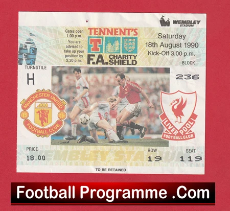 Manchester United v Liverpool 1990 - Charity Shield Match Ticket - Image 2