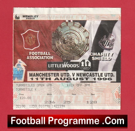 Manchester United v Newcastle United 1996 - Charity Shield Ticket - Image 2