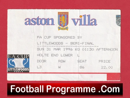 Manchester United v Chelsea 1996 - FA Cup Semi Final Match Ticket Villa Park - Image 2