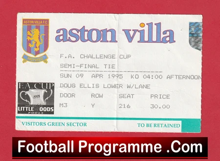 Crystal Palace v Manchester United 1995 - FA Cup Semi Final Football Ticket - Image 2