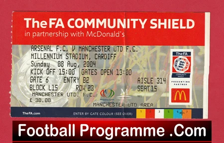 Arsenal v Manchester United 2004 - Community Shield Ticket - Image 2