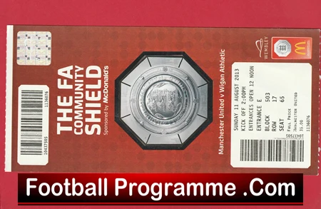 Wigan Athletic v Manchester United 2013 - Community Shield Match Ticket - Image 2