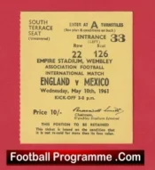 England v Mexico 1961 – Football Ticket Sir Bobby Charlton Hatrick