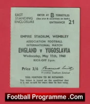 England v Yugoslavia 1960 – Match Ticket
