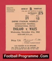 England v Wales 1962 – Football Match Ticket