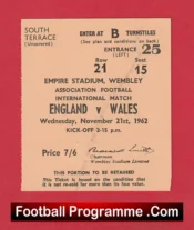 England v Wales 1962 – Football Match Ticket