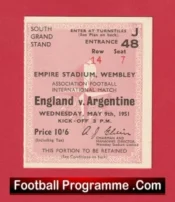 England v Argentina 1951 – Football Ticket 1950s