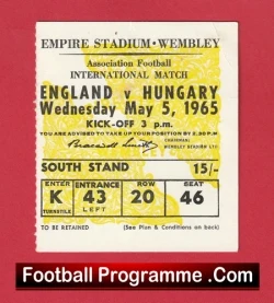 England v Hungary 1965 - Football Ticket