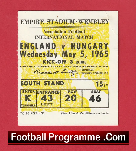 England v Hungary 1965 - Football Ticket - Image 2