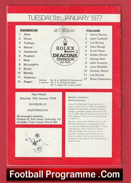 Swindon Town v Fulham 1977 - FA Cup Replay + Moore + George Best - Image 3