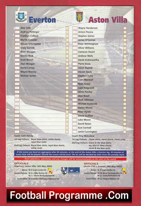 Everton v Aston Villa 2002 - Youth Cup Final - Wayne Rooney Double Issue - Image 3